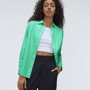 BN Everlane bright jade/white silky cotton relaxed button down shirt